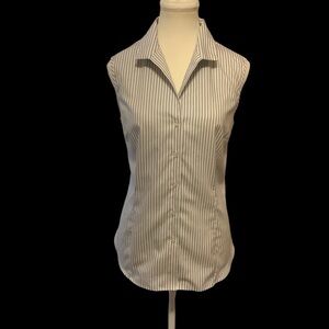 JONES NEW YORK SIGNATURE BUTTON-DOWN STRIPED SLEEVELESS BLOUSE/TOP/ Size L